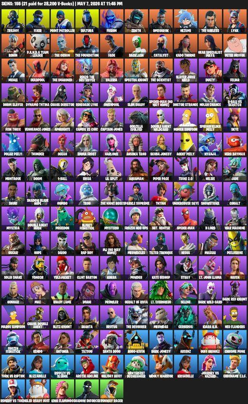 [PC/XBOX] | 155 skins | 700 V-bucks | Merry Mint Axe | Trilogy | Fixer | Point Patroller | Sultura | Fusion | Zenith | Omegarok | Nezumi | The Ageless | Full Access