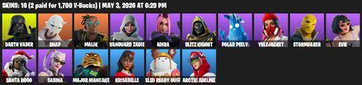 [PC/PSN/XBOX] | 16 skins | Darth Vader | Snap | Malik | Vanguard Zadie | Adira | Blitz Knight | Polar Peely | Yulejacket | Stormfarer | Evie | Full Access