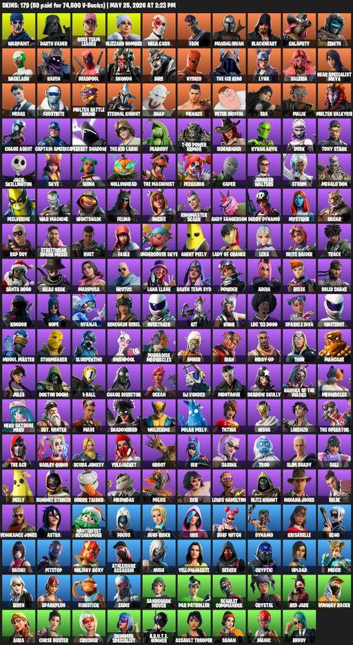 [PC/XBOX] | 179 skins | 650 V-bucks | Leviathan Axe | OG STW | Warpaint | Darth Vader | Rose Team Leader | Blizzard Bomber | Wild Card | Fade | Full Access