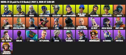 [PC] | 31 skins | Take The L | Royale Knight | The Reaper | Elite Agent | Blue Squire | Havoc | Blue Striker | Sub Commander | Blue Team Leader | Full Access