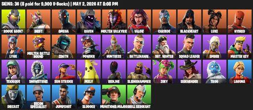 [PC/PSN/XBOX] | 36 skins | Omega | Rogue Agent | Drift | Raven | Molten Valkyrie | Valor | Carbide | Blackheart | Luxe | Hybrid | Lynx | Full Access