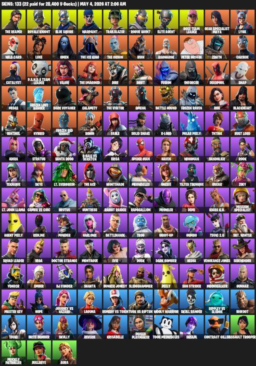 [PC/XBOX] | 133 skins | Take The L | OG STW | Royale Knight | The Reaper | Elite Agent | Blue Squire | Omega | Warpaint | Trailblazer | Rogue Agent | Full Access
