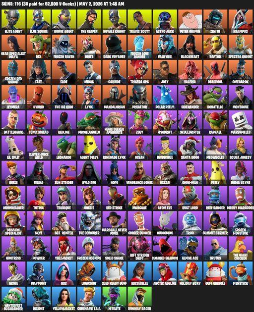 [PC/PSN/XBOX] | 116 skins | Take The L | Travis Scott | Royale Knight | The Reaper | Elite Agent | Blue Squire | Rogue Agent | Astro Jack | Full Access