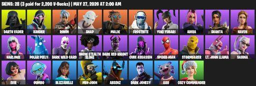 [PC/PSN/XBOX] | 28 skins | Darth Vader | Xander | Ronin | Snap | Malik | Frostbite | Yuki Yubari | Adira | Shanta | Haven | Harlowe | Polar Peely | Full Access