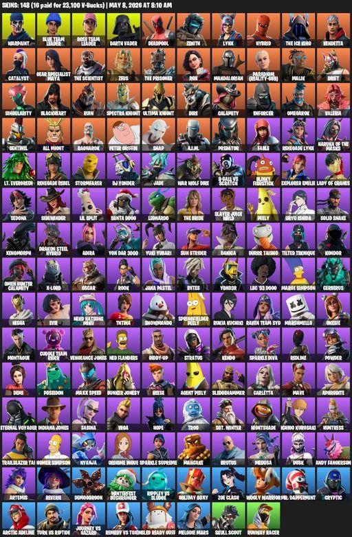 [PC/PSN/XBOX] | 148 skins | OG STW | Warpaint | Blue Team Leader | Rose Team Leader | Darth Vader | Deadpool | Zenith | Lynx | Hybrid | The Ice King | Full Access