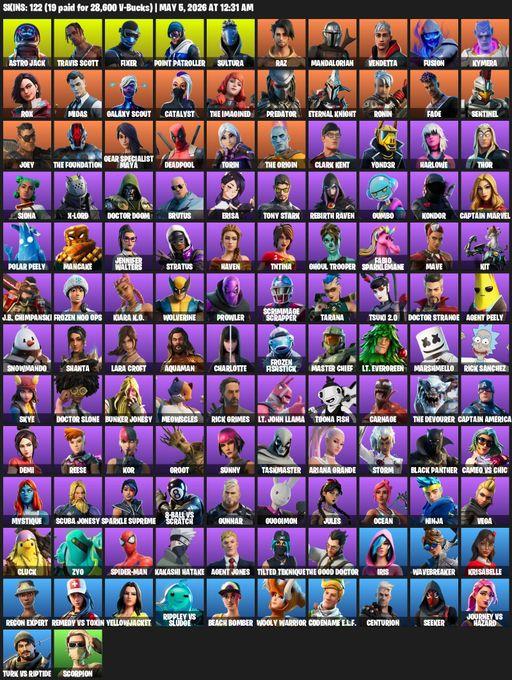 [PC/PSN/XBOX] | 122 skins | Travis Scott | Lara Croft | Astro Jack | Fixer | Point Patroller | Sultura | Raz | Mandalorian | Vendetta | Fusion | Full Access