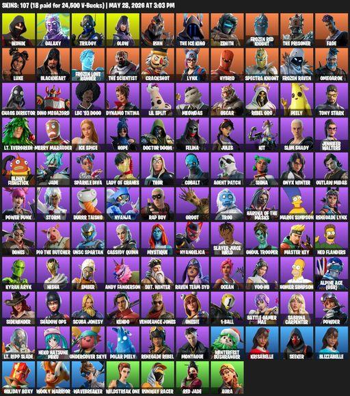 [PC/XBOX] | 107 skins | 900 V-bucks | IKONIK | Galaxy | Trilogy | Glow | Ruin | The Ice King | Zenith | Frozen Red Knight | The Prisoner | Fade | Luxe | Full Access
