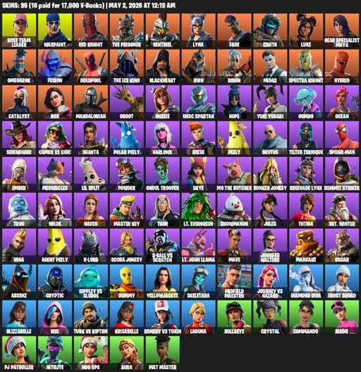 [PC/PSN/XBOX] | 95 skins | Leviathan Axe | OG STW | Rose Team Leader | Warpaint | Red Knight | The Prisoner | Sentinel | Lynx | Fade | Zenith | Luxe | Full Access