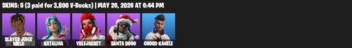 [PC/XBOX] | 5 skins | Slayer Juice WRLD | Katalina | Yulejacket | Santa Dogg | Chord Kahele | Crimson Polestar | Flux Silvera | Night Kama | Full Access