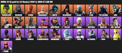 [PC/PSN/XBOX] | 31 skins | Trailblazer | Enforcer | Hybrid | Ragnarok | Zenith | Blackheart | A.I.M. | Lynx | The Ice King | Dire | Drift | Calamity | Full Access