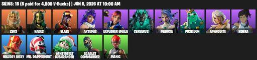 [PC/PSN/XBOX] | 15 skins | Zeus | Hades | Blaze | Artemis | Explorer Emilie | Cerberus | Medusa | Poseidon | Aphrodite | Korra | Holiday Boxy | Full Access