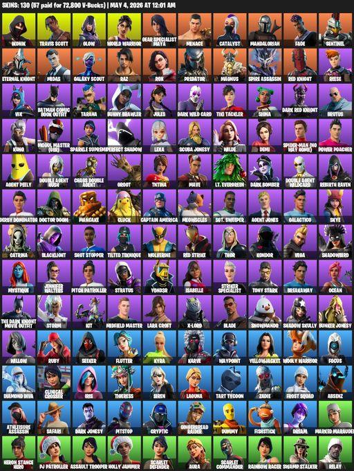 [PC/PSN/XBOX] | 130 skins | Leviathan Axe | IKONIK | Travis Scott | Lara Croft | Glow | World Warrior | Gear Specialist Maya | Menace | Catalyst | Full Access