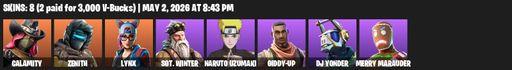 [PC/PSN] | 8 skins | Calamity | Zenith | Lynx | Sgt. Winter | Naruto Uzumaki | Giddy-up | DJ Yonder | Merry Marauder | Ol' Woody | Reckoning | Full Access