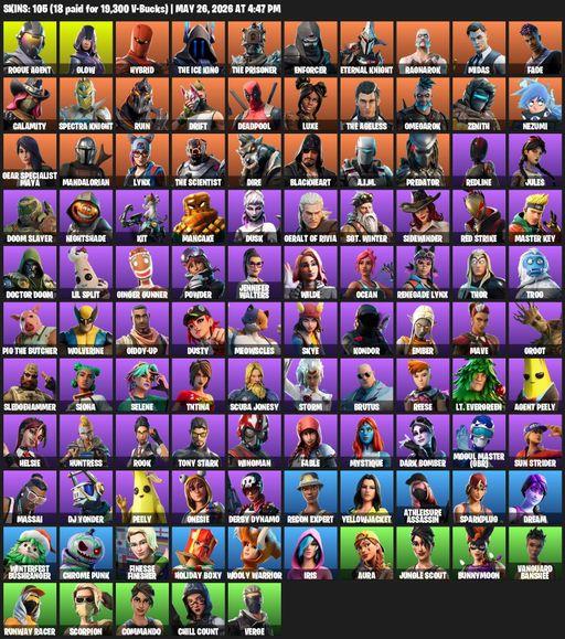 [PC] | 105 skins | Reaper Axe | Rogue Agent | Glow | Hybrid | The Ice King | The Prisoner | Enforcer | Eternal Knight | Ragnarok | Midas | Fade | Full Access