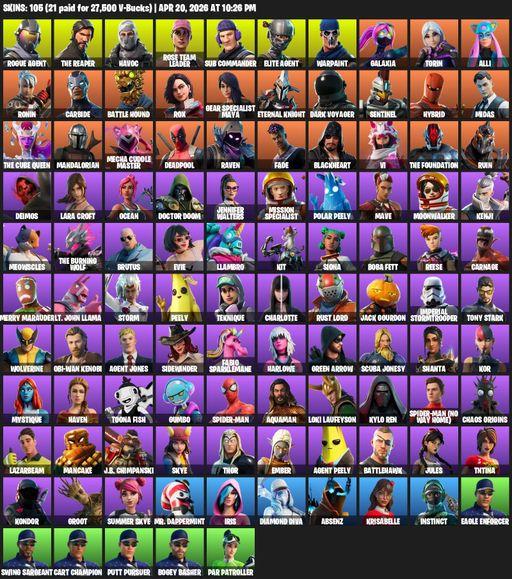 [PC] | 105 skins | Leviathan Axe | Take The L | OG STW | The Reaper | Elite Agent | Lara Croft | Rogue Agent | Havoc | Rose Team Leader | Full Access