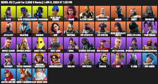 [PC/XBOX] | 43 skins | Take The L | Omega | Mako | Glow | Blue Striker | Carbon Commando | Blue Team Leader | Valor | Ultima Knight | Ragnarok | Drift | Full Access