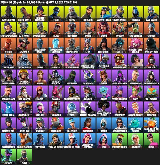 [PC] | 92 skins | Floss | Take The L | Black Knight | Travis Scott | Sparkle Specialist | Royale Knight | The Reaper | Elite Agent | Blue Squire | Full Access