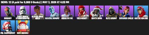 [PC/XBOX] | 12 skins | Burnoff | First Order Stormtrooper | Slayer Juice WRLD | Glacial Dummy | Iridia Vayne | Yulejacket | Santa Dogg | Blitz Knight | Full Access