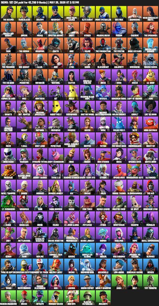 [PC] | 187 skins | Take The L | OG STW | Renegade Raider | The Reaper | Elite Agent | Omega | Trailblazer | Trilogy | Warpaint | Rose Team Leader | Full Access