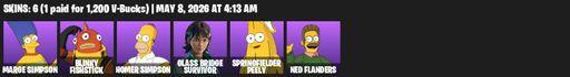 [PC/PSN/XBOX] | 6 skins | 800 V-bucks | Marge Simpson | Blinky Fishstick | Homer Simpson | Glass Bridge Survivor | Springfielder Peely | Ned Flanders | Full Access