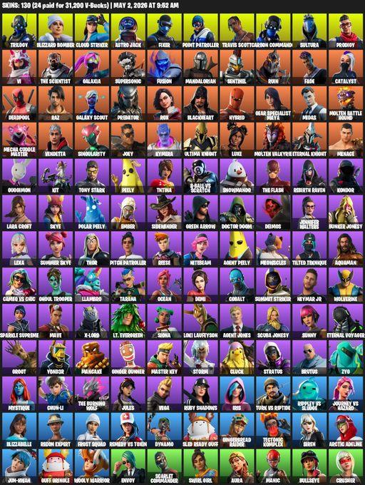 [PC/PSN/XBOX] | 130 skins | Leviathan Axe | Travis Scott | Lara Croft | Trilogy | Blizzard Bomber | Cloud Striker | Astro Jack | Fixer | Full Access