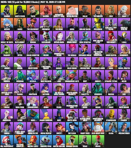 [PC] | 108 skins | Xander | Darth Vader | Twyn | Valeria | Paradigm (Reality-659) | Peter Griffin | Malik | The Ageless | Zeus | Snap | Nezumi | Hades | Full Access