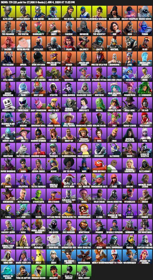 [PC/XBOX] | 176 skins | Take The L | Royale Knight | The Reaper | Elite Agent | Blue Squire | Omega | Breakpoint | Point Patroller | World Warrior | Full Access