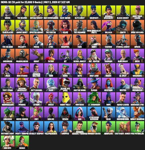 [PC/PSN/XBOX] | 92 skins | Leviathan Axe | Floss | Take The L | OG STW | Black Knight | Sparkle Specialist | Royale Knight | The Reaper | Elite Agent | Full Access