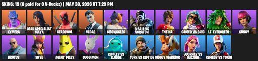 [PC/PSN/XBOX] | 19 skins | 1250 V-bucks | Kymera | Gear Specialist Maya | Deadpool | Midas | Meowscles | 8-Ball vs Scratch | TNTina | Cameo vs Chic | Full Access