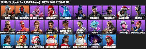 [PC/XBOX] | 28 skins | Ronin | The Foundation | Lt. John Llama | Yulejacket | Polar Peely | Hope | Montague | Solid Snake | Santa Dogg | Hairpin | Full Access