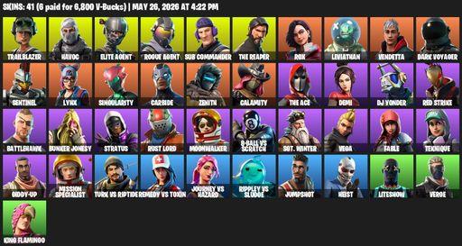 [PC/PSN/XBOX] | 41 skins | 850 V-bucks | Take The L | The Reaper | Elite Agent | Trailblazer | Havoc | Rogue Agent | Sub Commander | Rox | Leviathan | Full Access