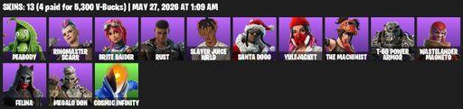 [PC/XBOX] | 13 skins | 500 V-bucks | Peabody | Ringmaster Scarr | Brite Raider | Rust | Slayer Juice WRLD | Santa Dogg | Yulejacket | The Machinist | Full Access