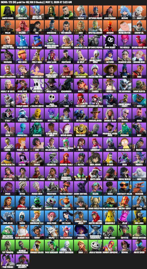 [PC/PSN] | 172 skins | Darth Vader | Leviathan | Renzo the Destroyer | Hades | Twyn | Mizuki | Optimus Prime | Kado Thorne | Nezumi | Snap | Malik | Full Access