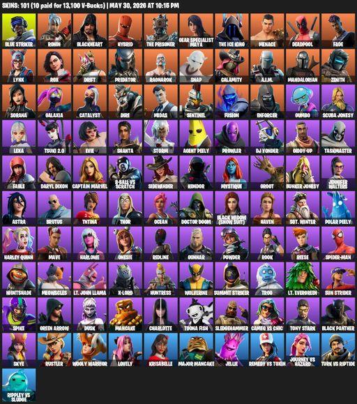 [PC/XBOX] | 101 skins | Blue Striker | Ronin | Blackheart | Hybrid | The Prisoner | Gear Specialist Maya | The Ice King | Menace | Deadpool | Fade | Full Access