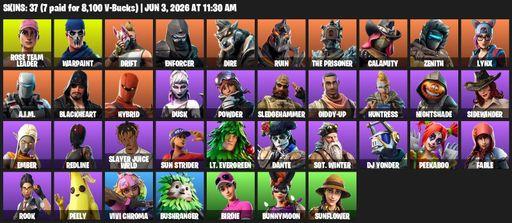 [PC/PSN/XBOX] | 37 skins | OG STW | Reaper Axe | Rose Team Leader | Warpaint | Drift | Enforcer | Dire | Ruin | The Prisoner | Calamity | Zenith | Full Access