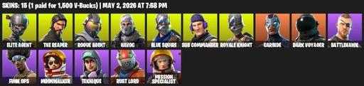 [PC/PSN/XBOX] | 15 skins | 650 V-bucks | Take The L | Royale Knight | The Reaper | Elite Agent | Blue Squire | Rogue Agent | Havoc | Sub Commander | Full Access