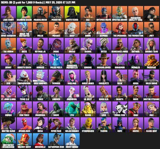 [PC/PSN/XBOX] | 85 skins | Lara Croft | Rainbow Racer | Mandalorian | Predator | Darth Vader | Raz | Optimus Prime | Spectra Knight | Full Access
