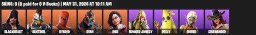 [PC/PSN/XBOX] | 9 skins | 650 V-bucks | Blackheart | Sentinel | Hybrid | Ruin | Rox | Bunker Jonesy | Peely | Ember | Sidewinder | Dragon's Claw | Full Access