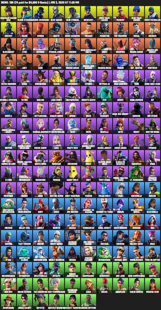 [PC/PSN/XBOX] | 186 skins | Leviathan Axe | OG STW | Blue Squire | Lara Croft | Renegade Raider (OG) | Cloud Striker | Carbon Commando | Blue Striker | Full Access