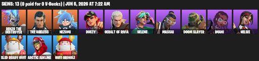 [PC/PSN/XBOX] | 13 skins | Renzo the Destroyer | The Ageless | Nezumi | Dusty | Geralt of Rivia | Selene | Massai | Doom Slayer | Imani | Helsie | Full Access