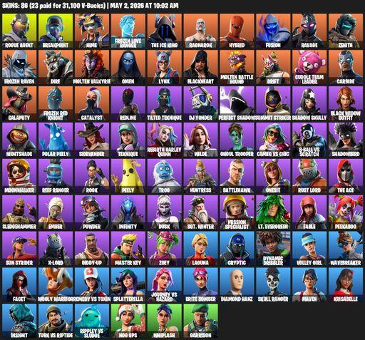 [PC/PSN] | 86 skins | Take The L | Rogue Agent | Breakpoint | Hime | Frozen Love Ranger | The Ice King | Ragnarok | Hybrid | Fusion | Ravage | Zenith | Full Access