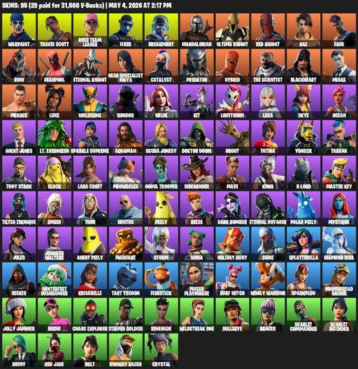 [PC/XBOX] | 95 skins | Leviathan Axe | OG STW | Travis Scott | Lara Croft | Warpaint | Rose Team Leader | Fixer | Breakpoint | Mandalorian | Full Access