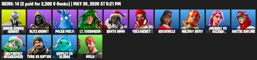 [PC/PSN] | 14 skins | Rogue Spider Knight | Blitz Knight | Polar Peely | Lt. Evergreen | Santa Dogg | Yulejacket | Krisabelle | Holiday Boxy | Full Access