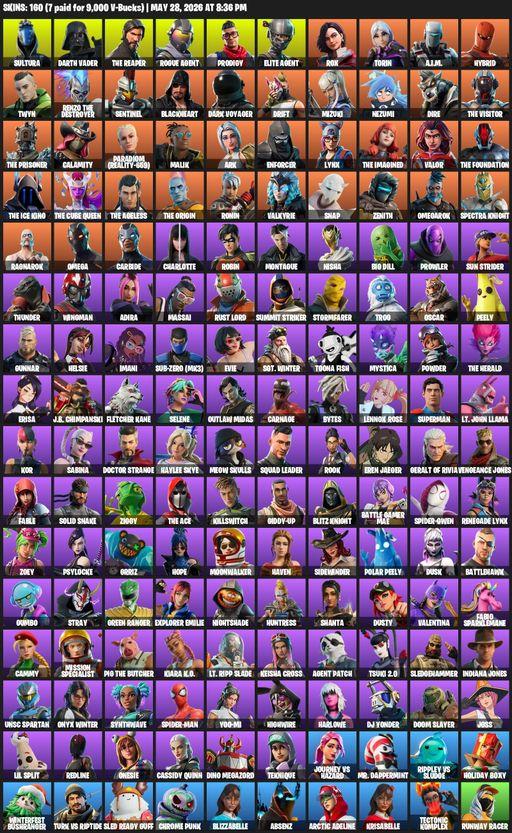 [PC] | 160 skins | 1200 V-bucks | Take The L | The Reaper | Elite Agent | Omega | Sultura | Darth Vader | Rogue Agent | Prodigy | Rox | Torin | A.I.M. | Full Access