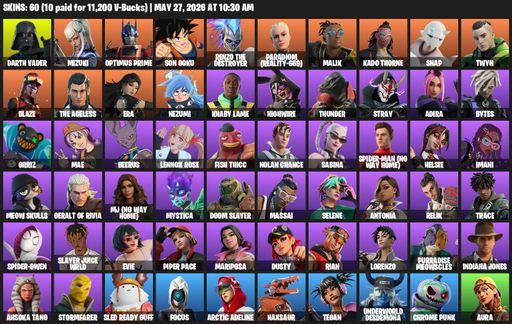 [PC/PSN] | 60 skins | Darth Vader | Mizuki | Optimus Prime | Son Goku | Renzo the Destroyer | Paradigm (Reality-659) | Malik | Kado Thorne | Snap | Full Access