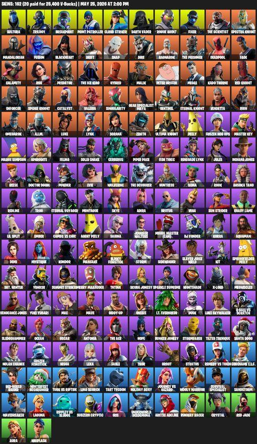 [PC/XBOX] | 162 skins | Reaper Axe | Sultura | Trilogy | Breakpoint | Point Patroller | Cloud Striker | Darth Vader | Rogue Agent | Fixer | Full Access