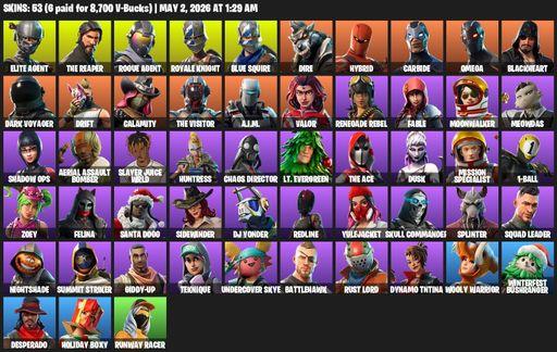 [PC/PSN/XBOX] | 53 skins | Take The L | Royale Knight | The Reaper | Elite Agent | Blue Squire | Omega | Rogue Agent | Dire | Hybrid | Carbide | Full Access