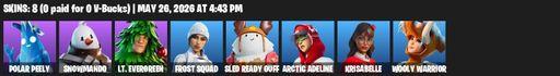 [PC/PSN/XBOX] | 8 skins | Polar Peely | Snowmando | Lt. Evergreen | Frost Squad | Sled Ready Guff | Arctic Adeline | Krisabelle | Wooly Warrior | Full Access