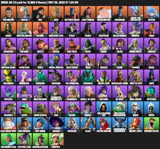 [PC/PSN/XBOX] | 84 skins | The Ageless | Mizuki | Era | Zeus | Optimus Prime | Kado Thorne | Peter Griffin | Omegarok | Renzo the Destroyer | Nezumi | Full Access