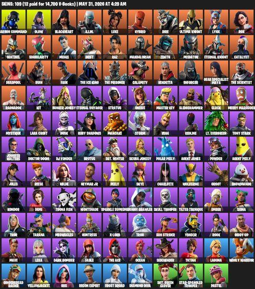 [PC/PSN/XBOX] | 109 skins | Merry Mint Axe | Lara Croft | Carbon Commando | Glow | Blackheart | A.I.M. | Luxe | Hybrid | Dire | Ultima Knight | Lynx | Full Access